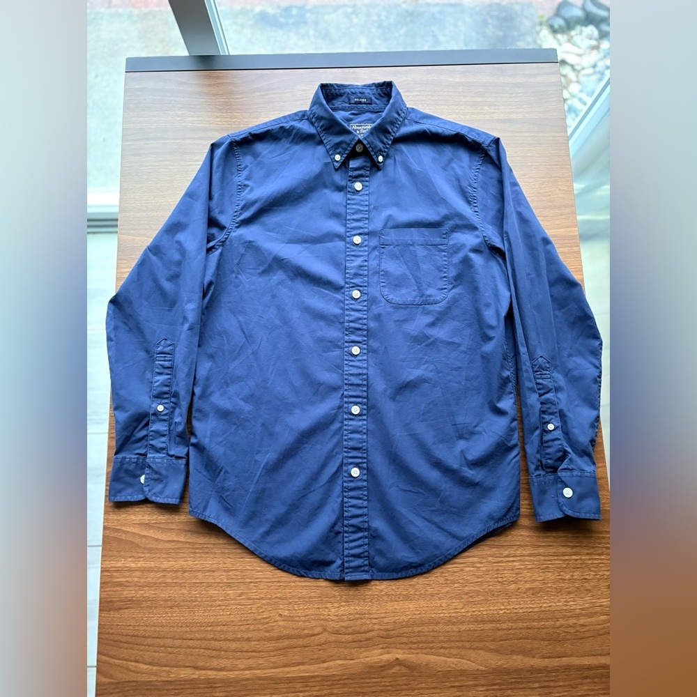 Vintage Y2K Abercrombie & Fitch Navy Oxford Shirt Relaxed Fit Stretch | Men’s S - Picture 7 of 15